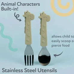Nuby Utensils & Accessories|Dishes, Utensils & Food Containers*- Silicone Stainless Steel Giraffe Fork & Spoon - Green