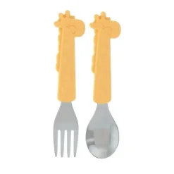 Nuby Utensils & Accessories|Dishes, Utensils & Food Containers*- Silicone Stainless Steel Giraffe Fork & Spoon - Yellow