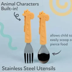 Nuby Utensils & Accessories|Dishes, Utensils & Food Containers*- Silicone Stainless Steel Giraffe Fork & Spoon - Yellow
