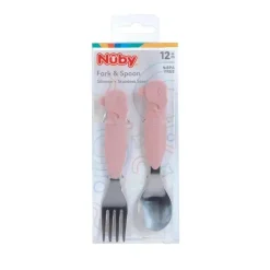Nuby Utensils & Accessories|Dishes, Utensils & Food Containers*- Silicone/Stainless Steel Whale Fork & Spoon, Pink