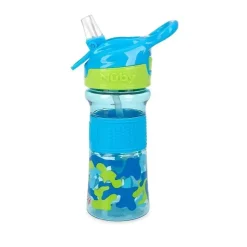 Nuby Straw, Sippy & Training Cups|Dishes, Utensils & Food Containers*- Thirsty Kids 12Oz Flip-It Reflex Push Button Soft Spout Cup, Blue