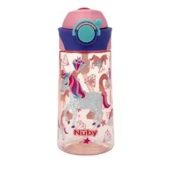 Nuby Straw, Sippy & Training Cups|Dishes, Utensils & Food Containers*- Thirsty Kids 15Oz Flip-It Bolt Unicorns Pink