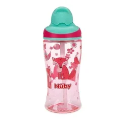 Nuby Straw, Sippy & Training Cups|Dishes, Utensils & Food Containers*- Thirsty Kids 12Oz No Spill Thin Straw Printed Flip-It Boost Cup, Pink