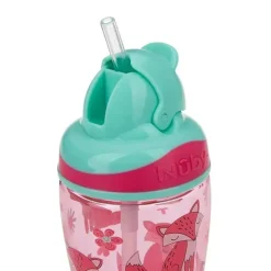 Nuby Straw, Sippy & Training Cups|Dishes, Utensils & Food Containers*- Thirsty Kids 12Oz No Spill Thin Straw Printed Flip-It Boost Cup, Pink