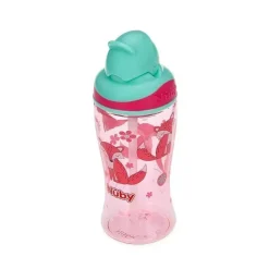 Nuby Straw, Sippy & Training Cups|Dishes, Utensils & Food Containers*- Thirsty Kids 12Oz No Spill Thin Straw Printed Flip-It Boost Cup, Pink