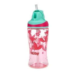 Nuby Straw, Sippy & Training Cups|Dishes, Utensils & Food Containers*- Thirsty Kids 12Oz No Spill Thin Straw Printed Flip-It Boost Cup, Pink