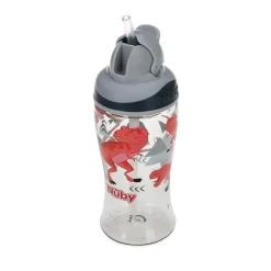 Nuby Straw, Sippy & Training Cups|Dishes, Utensils & Food Containers*- Thirsty Kids 12Oz No Spill Thin Straw Printed Flip-It Boost, Grey
