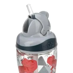 Nuby Straw, Sippy & Training Cups|Dishes, Utensils & Food Containers*- Thirsty Kids 12Oz No Spill Thin Straw Printed Flip-It Boost, Grey