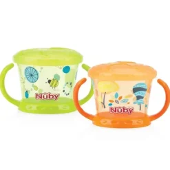 Nuby Food Jars & Snack Cups|Dishes, Utensils & Food Containers*Snack Keeper in Green/Orange, 2-Pack