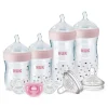 Nuk Feeding Gift Set|Straw, Sippy & Training Cups*- Simply Natural Baby Bottles with SafeTemp Gift Set, Pink, 4 Bottles, 3 Pacifiers and 2 Replacement Bottle Nipples