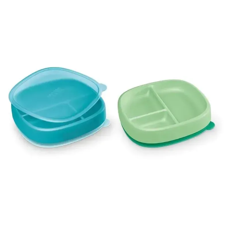 Nuk Suction Plates & Bowls|Dishes, Utensils & Food Containers*- Suction Plates and Lid, Assorted Colors, 2 Pack, 6+ Months, Blue and Green