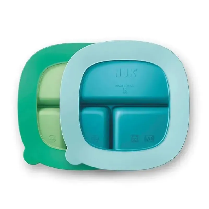 Nuk Suction Plates & Bowls|Dishes, Utensils & Food Containers*- Suction Plates and Lid, Assorted Colors, 2 Pack, 6+ Months, Blue and Green