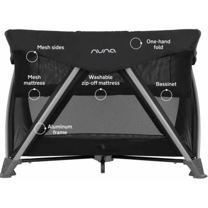Nuna Playards*- Caviar SENA Aire Playard with Zip-Off Bassinet
