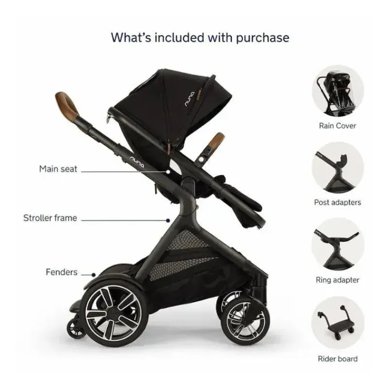 Nuna Single To Double Strollers*- DEMI Next Stroller with Rider Board, Caviar