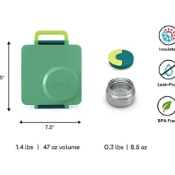 OmieBox Lunch Box|Dishes, Utensils & Food Containers*- Insulated Bento Box with Leak Proof Thermos Food Jar, Meadow
