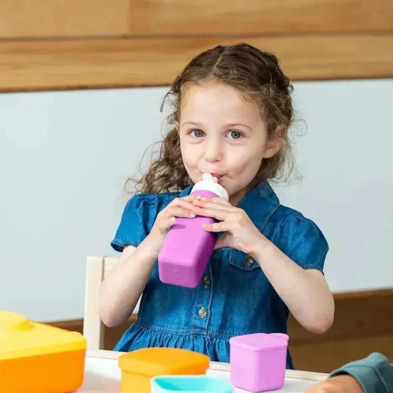 OmieBox Straw, Sippy & Training Cups|Dishes, Utensils & Food Containers*- Leak-Proof Silicone Water Bottle, Pink