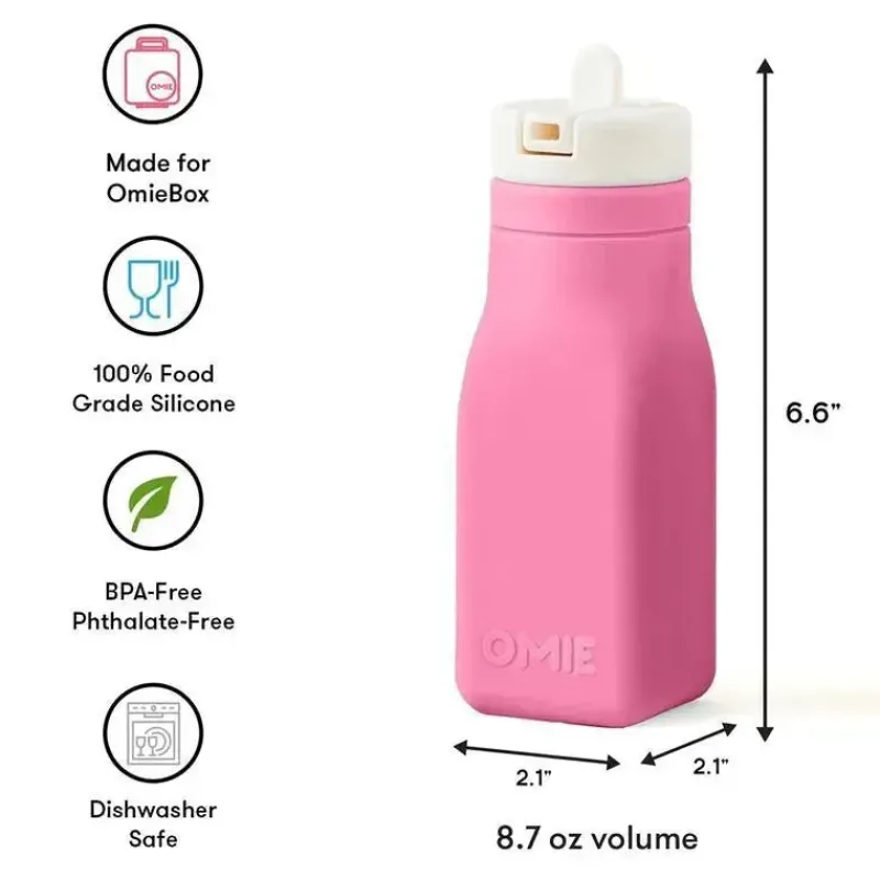 OmieBox Straw, Sippy & Training Cups|Dishes, Utensils & Food Containers*- Leak-Proof Silicone Water Bottle, Pink