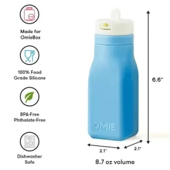 OmieBox Straw, Sippy & Training Cups|Dishes, Utensils & Food Containers*- Leak-Proof Silicone Water Bottle, Blue