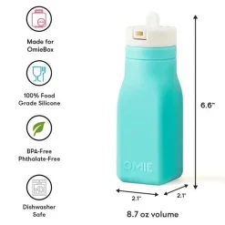 OmieBox Straw, Sippy & Training Cups|Dishes, Utensils & Food Containers*- Leak-Proof Silicone Water Bottle, Teal