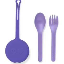 OmieBox Utensils & Accessories|Dishes, Utensils & Food Containers*- 2Pk Plastic Reusable Fork & Spoon Silverware with Pod for Kids, Purple Plum