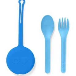 OmieBox Utensils & Accessories|Dishes, Utensils & Food Containers*- 2Pk Plastic Reusable Fork & Spoon Silverware with Pod for Kids, Capri Blue