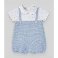 Paz Rodriguez Baby One-Pieces*- Baby Boy Knit Newborn Romper, Sky Blue/White