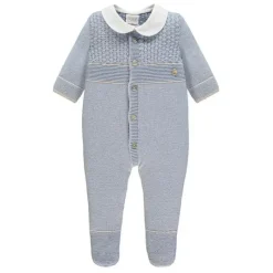 Paz Rodriguez Baby One-Pieces*- Baby Boy Knit Newborn Romper Soño, Blue Fog/Linen