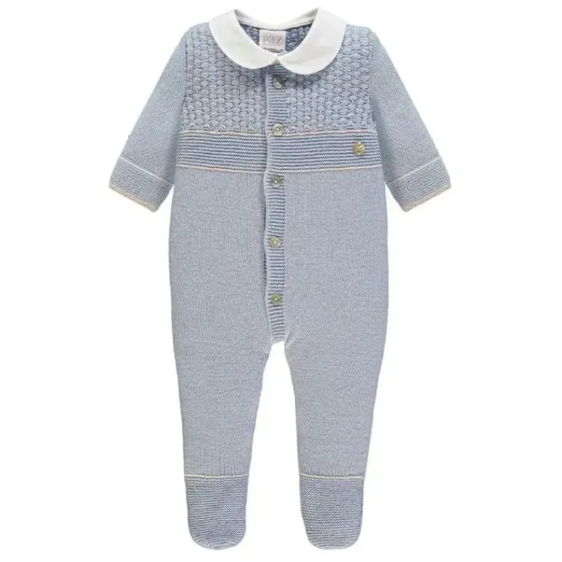 Paz Rodriguez Baby One-Pieces*- Baby Boy Knit Newborn Romper Soño, Blue Fog/Linen