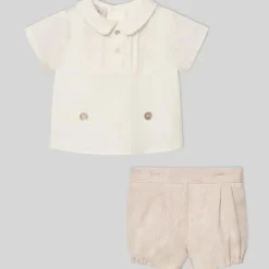 Paz Rodriguez Baby Sets*- Baby Boy Set Woven Newborn Shirt + Shorts Area, Cream
