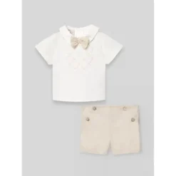 Paz Rodriguez Baby Sets*- Baby Boy Set Woven Newborn Shirt + Shorts Lino, White