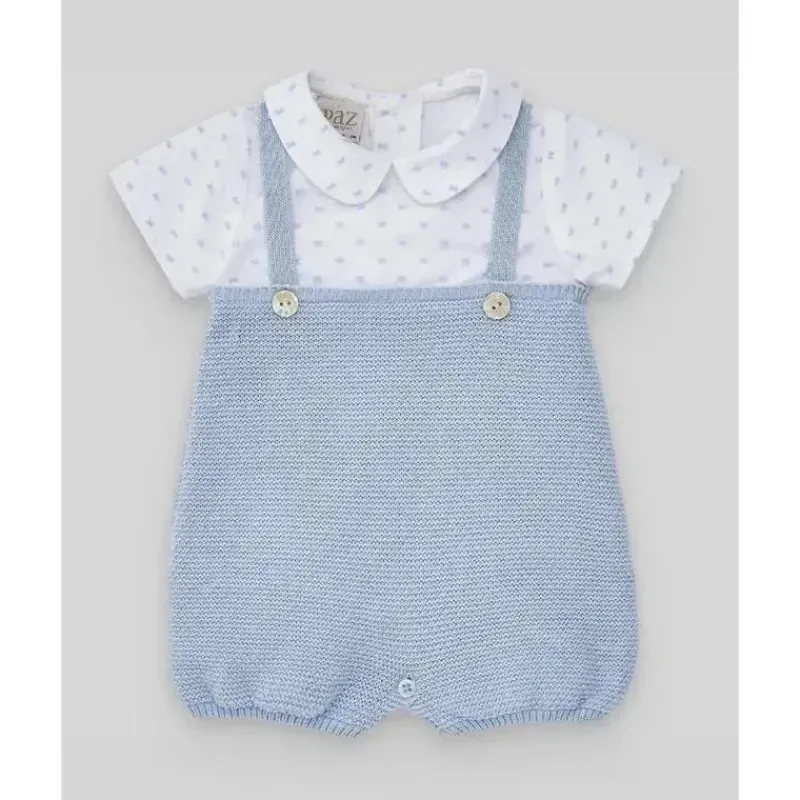 Paz Rodriguez Baby One-Pieces*- Baby Boy Woven Newborn Romper, Sky Blue