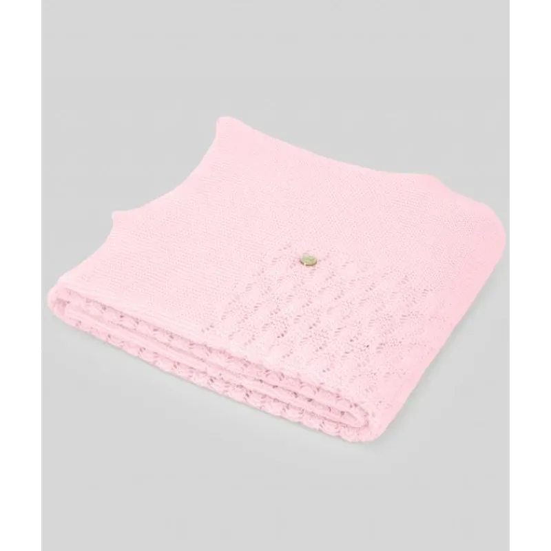 Paz Rodriguez Blankets & Quilts*- Baby Girl Knit Newborn Shawl Bico, Chalk Pink
