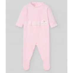 Paz Rodriguez Baby One-Pieces*- Baby Girl Knit Newborn Romper Linda, Chalk Pink/White