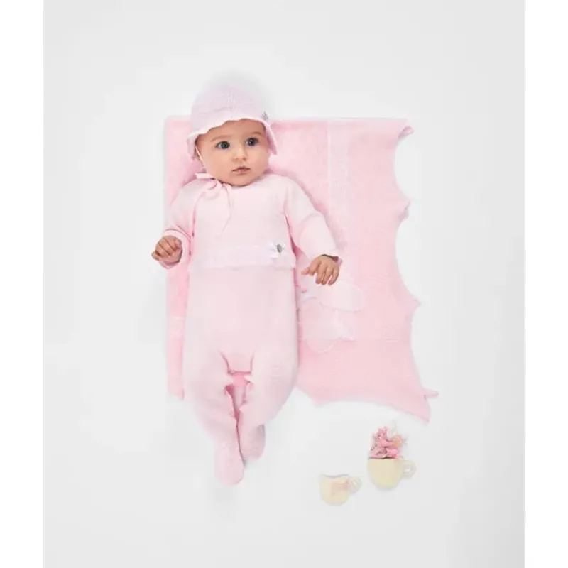 Paz Rodriguez Baby One-Pieces*- Baby Girl Knit Newborn Romper Linda, Chalk Pink/White