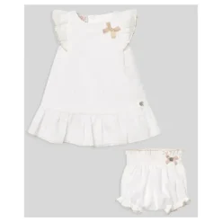 Paz Rodriguez Dresses|Baby Dresses & Skirts*- Baby Girl Set Woven Newborn Dress + Bloomers Lino, White
