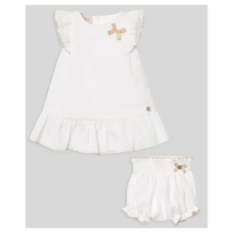 Paz Rodriguez Dresses|Baby Dresses & Skirts*- Baby Girl Set Woven Newborn Dress + Bloomers Lino, White