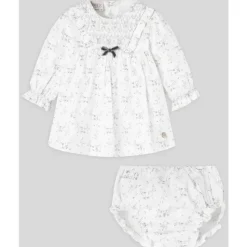 Paz Rodriguez Baby Sets*- Baby Girl Dress & Bloomer Set Pulgarcito, Grey Pearl