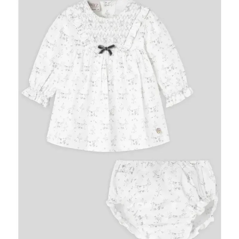Paz Rodriguez Baby Sets*- Baby Girl Dress & Bloomer Set Pulgarcito, Grey Pearl