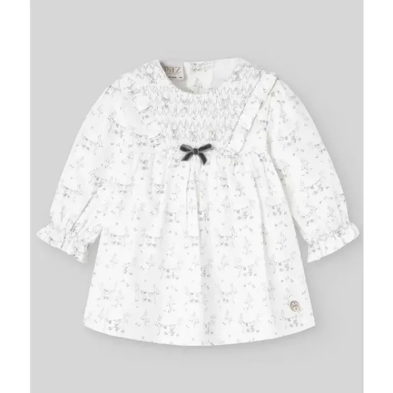Paz Rodriguez Baby Sets*- Baby Girl Dress & Bloomer Set Pulgarcito, Grey Pearl