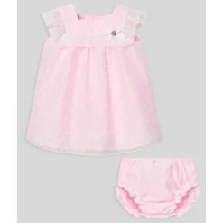 Paz Rodriguez Baby Sets*- Baby Girl Set Woven Newborn Dress + Bloomers Linda, Chalk Pink