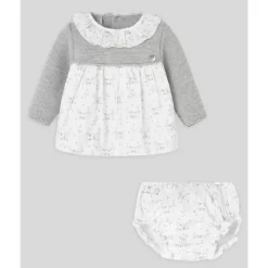 Paz Rodriguez Baby Sets*- Baby Girl Pulgarcito Dress & Bloomer Set, Grey Pearl
