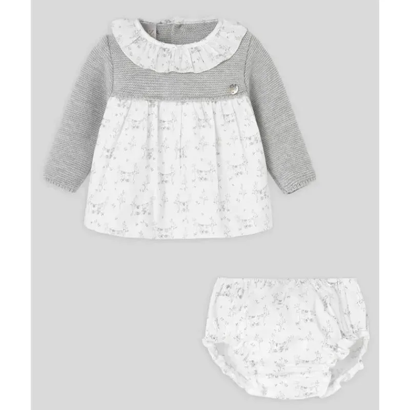 Paz Rodriguez Baby Sets*- Baby Girl Pulgarcito Dress & Bloomer Set, Grey Pearl