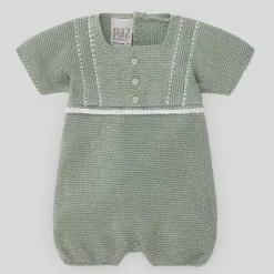 Paz Rodriguez Baby One-Pieces*- Baby Knit Romper Aperta, Mint Green/White