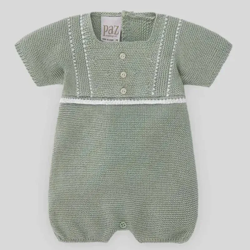 Paz Rodriguez Baby One-Pieces*- Baby Knit Romper Aperta, Mint Green/White