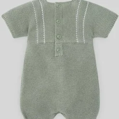 Paz Rodriguez Baby One-Pieces*- Baby Knit Romper Aperta, Mint Green/White