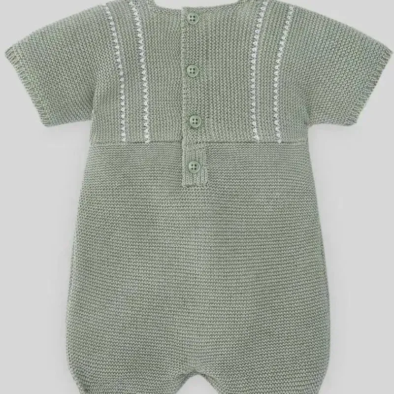 Paz Rodriguez Baby One-Pieces*- Baby Knit Romper Aperta, Mint Green/White