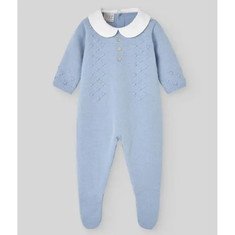 Paz Rodriguez Baby One-Pieces*- Baby Knit Newborn Romper Glaciar, Chalk Blue