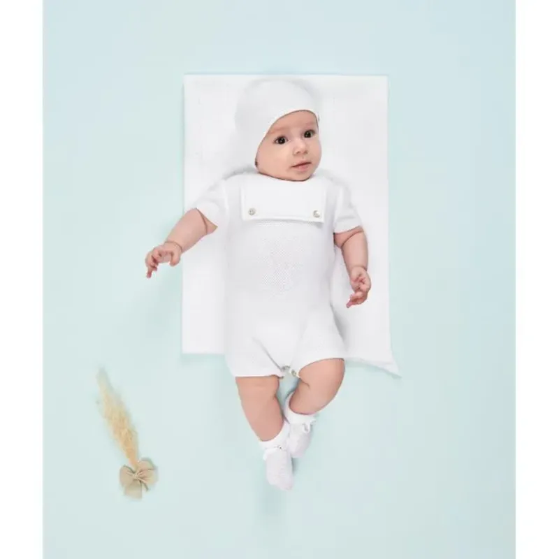 Paz Rodriguez Baby One-Pieces*- Baby Knit Newborn Romper Lino, White