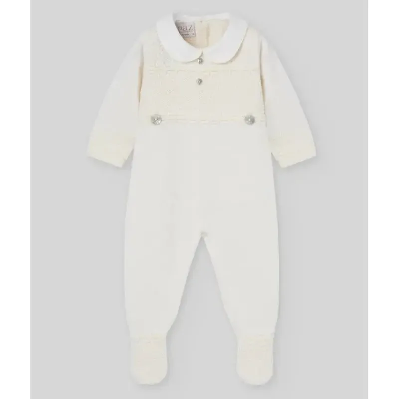 Paz Rodriguez Baby One-Pieces*- Baby Knit Newborn Romper, Cream/Beige