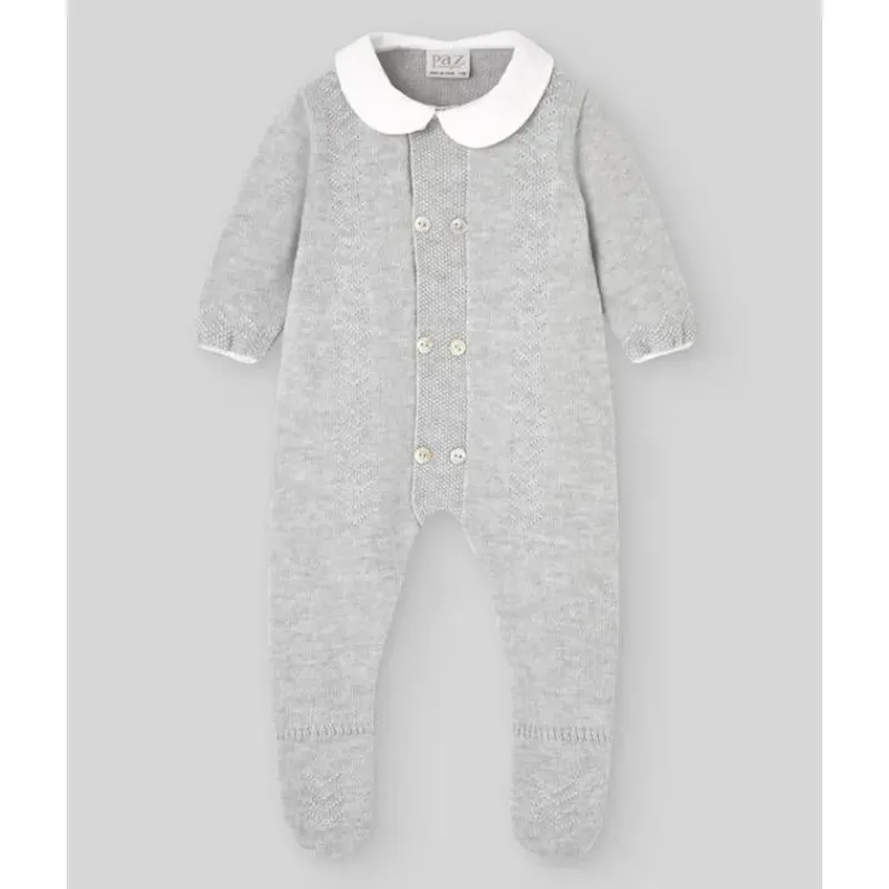 Paz Rodriguez Baby One-Pieces*- Baby Knit Newborn Romper Pulgarcito, Grey Pearl